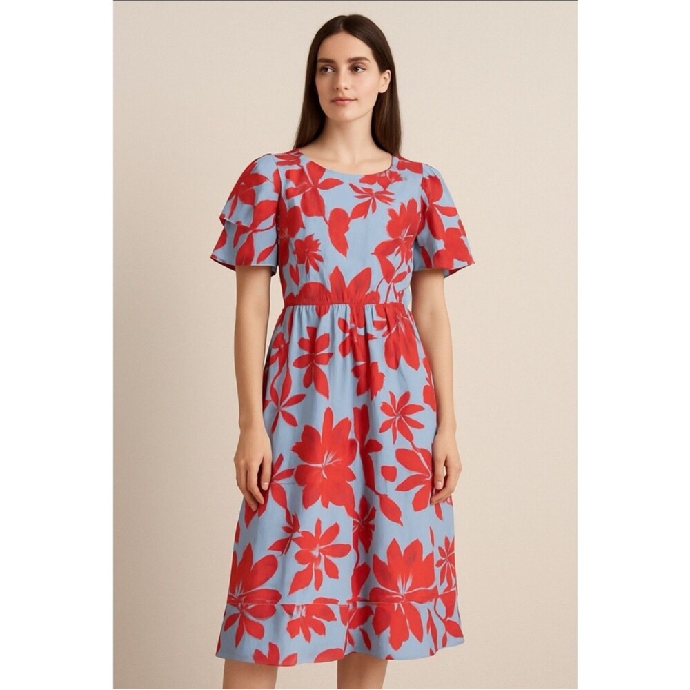 Maude Vivante Haley Blue Coral Cotton Poplin Floral Dress Size XS New With Tags